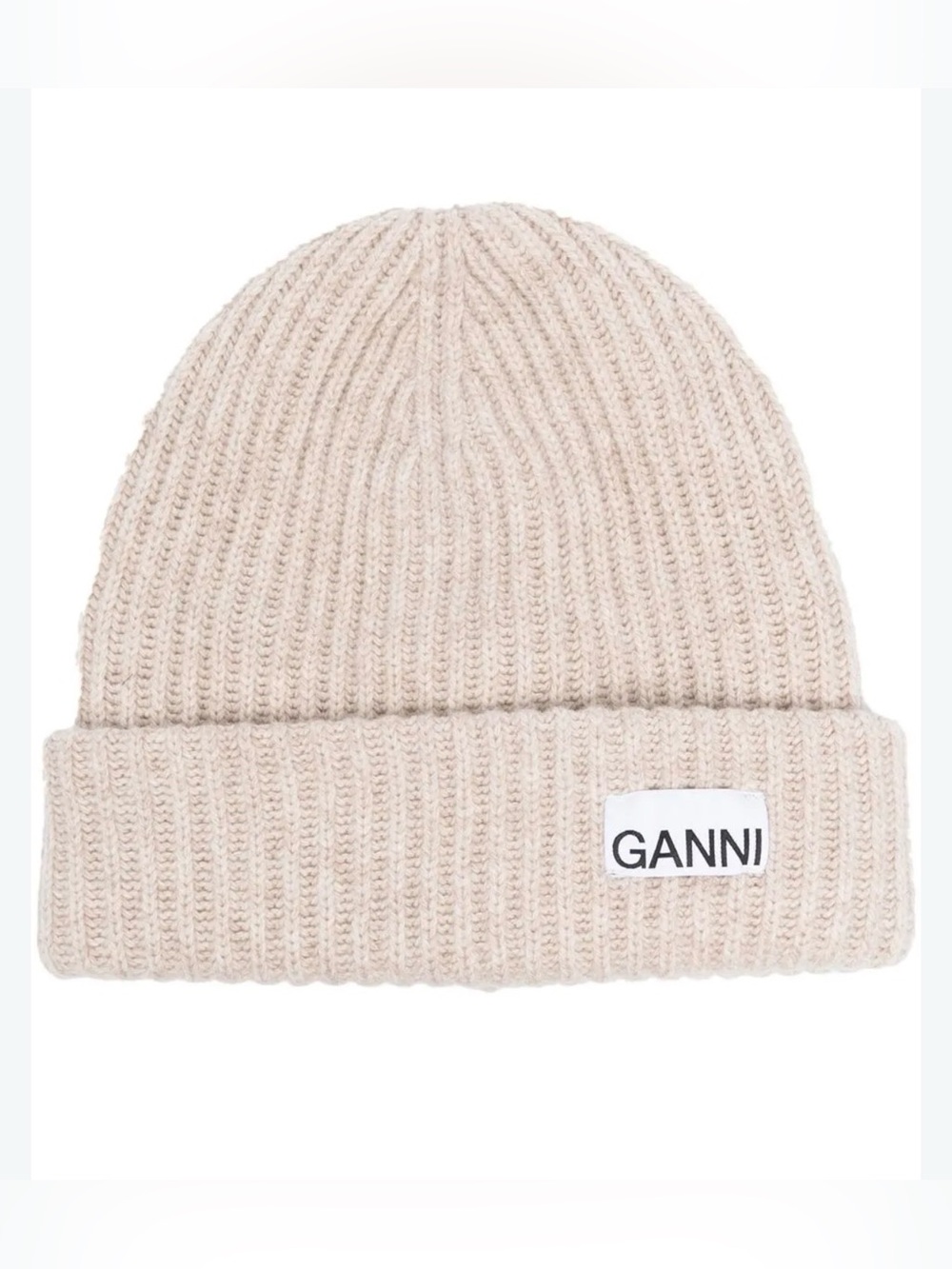 Ganni oversized wool rib knit beanie hat $128